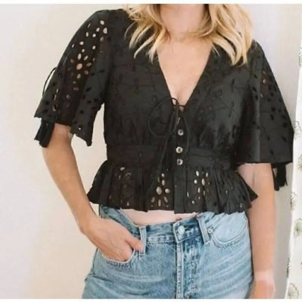 Cleobella Mira Eyelet Blouse Black NWT XS
